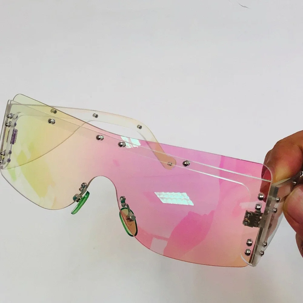 Shield Sunglasses Mirrored Lens Rivets Accents Fashion Trendy Men Women‎ Gafas